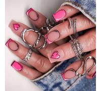 Durability ABS Matte Artificial Nails Easy to Apply Heart Patterns Fake Nails for Busy Lifestyles Comfortable Wear 24pcs French Nail