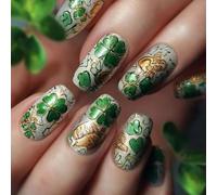 Durability Gold Glitters Coated Artificial Nails Long Lasting Fake Nails Enhancing Confidence for Various Event Festive Gold Glitters Press on for Patricks Party Square Artificial