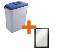 DURABIN Grey Recycling Bin with Blue Lid + Black Duraframe - 60L Durable Blue 1 Pack