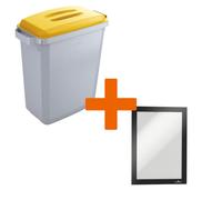DURABIN Grey Recycling Bin with Yellow Lid + Black Duraframe - 60L Durable Yellow 1 Pack