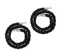 Durable 0.9-3m Black Braided Nylon Hemp Rope for Crowd Control - Twisted Queue Barrier Rope with Hooks 1pc(Blacksilver,120cm)