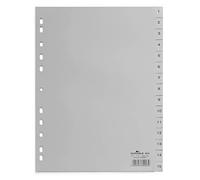 Durable 1-15 Polypropylene Index Dividers | A4 Portrait Full Covering | Pack of 20 Dividers | Grey | Made in Germany