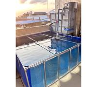 Durable 1.5x1.5m Clear View PVC Fish Pond with Drain Valve Ideal Frame Pool for Koi Goldfish Aquariums Outdoor Display Tank Weather Resistant Blue Canvas