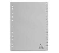 Durable 15 Part Numbered Tab Punched Index Dividers | 20 Pack | A4 Grey