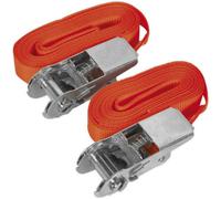 PAIR 25mm x 4.5m 500KG Self Securing Ratchet Tie Down Strap Set - Polyester Web