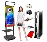 Durable 40" Magic Mirror Photo Booth with Tray and 21.5'' Touch Screen Selfie Photobooth Machine with Printer and Camera,RGB Light,for Various Party (Black,Full Set)