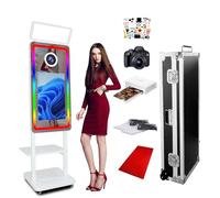 Durable 40" Magic Mirror Photo Booth with Tray and 21.5'' Touch Screen Selfie Photobooth Machine with Printer and Camera,RGB Light,for Various Party (White,Full Set)