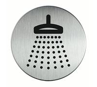Durable Adhesive Shower Sign Safety Symbol, Brushed Stainless Steel, 83mm