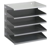Durable 5 Compartment Labelled Metal Document Filing Letter Tray - A4 Grey