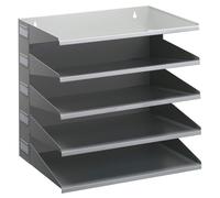 Durable 5 Compartment Labelled Metal Document Filing Letter Tray | A4 Grey