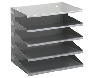 Durable 5 Compartment Labelled Metal Document Filing Letter Tray | A4 Grey