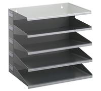 Durable 5 Compartment Labelled Metal Document Filing Letter Tray | A4 Grey