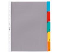Durable 5 Part File Dividers for Lever Arch Files and Ring Binders - German Made Colour Coded Plastic Pocket Folder Wallets with 1-5 Numbered Card Tab Separators - A4