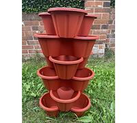 Durable 6 X Strawberry Planter Trio Pot Stacking Herb Flower Bed Garden Terracotta 17596