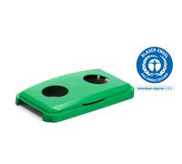 Durable 60L Hinged Bin Lid Green - Two Holes For Cans/bottles - Durabin