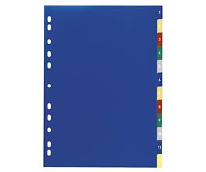 Durable 675027 Number Index Polypropylene with Tabs 1 to 12 A4 230 x 297 mm 12 Sheets Pack of 20 Coloured Tabs