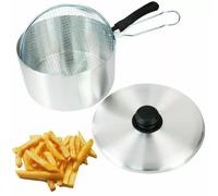 Royal Cuisine 22Cm Stainless Steel Deep Frying Chip Pan with Basket and Lid Induction Bottom Chip Fryer Silver Mirror Finish Body