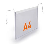 Durable A5 Wire Hanging Poly Pocket - Robust Ticket Holder - for Clearly Labelling Warehouses and Logistic Centres - Pack of 50 Transparent Plastic Wallets