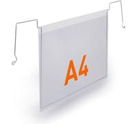 Durable A5 Wire Hanging Poly Pocket - Robust Ticket Holder - for Clearly Labelling Warehouses and Logistic Centres - Pack of 50 Transparent Plastic Wallets