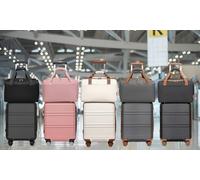 Durable ABS Suitcase with a Travel Bag : Black and Brown Suitcase and Travel Bag Set