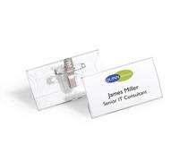 Durable Acrylic Clip & Pin Name Tag Badge Holders + Inserts | 25 Pack | 40x76mm