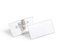Durable Acrylic Clip & Pin Name Tag Badge Holders + Inserts | 25 Pack | 40x76mm