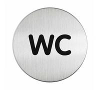 Durable Adhesive WC Symbol Bathroom Toilet Sign | Brushed Stainless Steel | 83mm