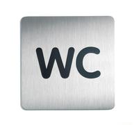 Durable Adhesive WC Symbol Square Bathroom Toilet Sign | Brushed Stainless Steel