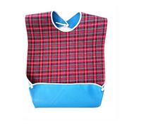 Durable Adult Mealtime Bib Clothes Protector Dining Clothing Washable Wipe Clean (Red)