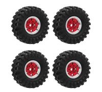 Durable Aluminum Alloy Beadlock Wheel Rim for 1/24 RC Crawler, 1.0 Six Hole Tire Set Included, Great for Off-Road RC Car Racing (Red)