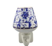 Durable and Clasic LED Night Light - Colorful Floral Ceramic Decorative Light | Ideal for Bedrooms, Hallways, Bathrooms Nighttime Lighting Solution - Perfect Home Decor (Blue Floral)