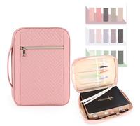 Durable and Protective Bible Cover Case for Women,Portable Bible Carrier Organizer Bag with Zipper,Christian Gift for Women,Includes 15 Magnetic Bookmarks,Great for Church,Travel or Daily Use, Pink