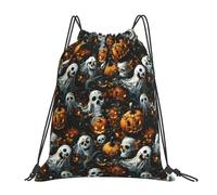 Durable Backpack Scary Pumpkins Head Ghosts Skulls Halloween Waterproof Bag Foldable Bag 36x42cm for Shopping,School,Team Sports