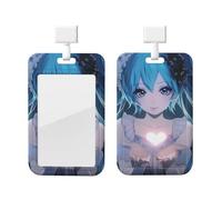 Durable Badge Holder for Professionals Hatsune Digital Miku Badge Holder Adjustable ID Card Holders for Workplace Events Secure Clip with Clear Visibility