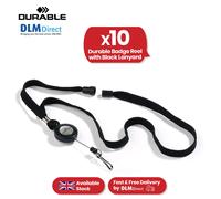 Durable Badge Reel with Black Lanyard - Pack of 10 - Perfect for Securely Holding Name Badges, Security Passes, Key Fobs, etc.