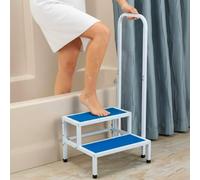 Durable Bath Double Step Stool with Handle - 2-Step Metal Bed & Bath Steps for Elderly, Non-Slip Feet, 330 Lb Capacity, Heavy Duty Support for Safe Bathroom & Bedroom Use