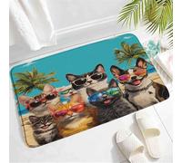 Durable Bath Mat Funny Beach Pets Tropical Seaside Cats and Dog with es Palm Tree l Animals Coastal Pet Mat Welcome Mat 40×60cm for Entrance,Bathroom,Winter Mud Prevention