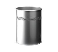 Round Metal Perforated Waste Bin - Scratch Resistant Steel - 15L Silver Durable Silver 1 Pack