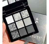 Durable Black Eyeshadow Palette with Silver Glitter, Matte White & Grey Shades. Smudge-Proof Goth Makeup for Women & Girls, Excellent for Halloween & Christmas Gifts