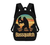 Durable Book Bags Bassquatch Fishing Funny Bigfoot Printed Students Bookbag Adjustable Straps Daypack for Hiking, Camping, Work, 42X32X14Cm