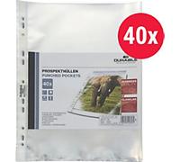 DURABLE Business Punched Pockets A4 Clear 60 microns PP (Polypropylene) Top Opening 11 Holes 2673 Pack of 40