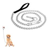 Durable Chain Dog Lead, Adjustable Dog Chain Leads Chew Proof Metal Lead with Nylon Soft Padded Handle (2MM)