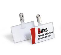 Durable CLICK FOLD Clip Name Tag Badge Holders + Inserts | 25 Pack | 54 x 90mm