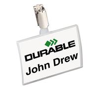Durable Click Fold Clip Name Tag Badge Holders + Inserts, 25 Pack, 54 x 90mm