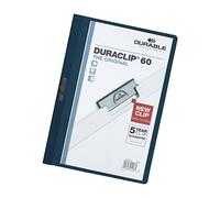 Durable Clip Folder Duraclip 60 A4, Pack of 25, Dark Blue, Metal Clip | Holds up to 60 Sheets of Unpunched Paper, Strong Metal Clip, Transparent Front Cover, Made in Germany