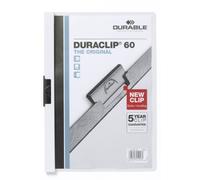 Durable Clip Folder Duraclip 60 A4, Pack of 25, White, Metal Clip | Holds up to 60 Sheets of Unpunched Paper, Strong Metal Clip, Transparent Front Cover, Made in Germany