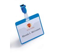 Durable Clip Name Tag ID Badge Card Holders + Inserts, 50 Pack, 54x90mm, Blue
