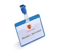 Durable Clip Name Tag ID Badge Card Holders + Inserts, 50 Pack, 54x90mm, Blue