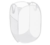 Durable Collapsible Laundry Baskets,Reinforced Mesh Pop Up Laundry Hamper with Side Pocket, Foldable Clothes Storage Hamper with Carry Handles for Laundry, Bathroom, Kids Room, White, Pop Vertical
