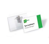 Durable Name Badge 54 x 90 mm with Combi Clip Transparent | Pack of 50 Badges | Includes Blank Insert Cards | Ideal for Events and Visitor Management